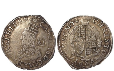 Charles I silver Shilling mm. crown, plume above shield, S.2...