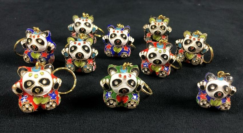 Chinese Art Panda Bears Keychains Metal Lot Of 10