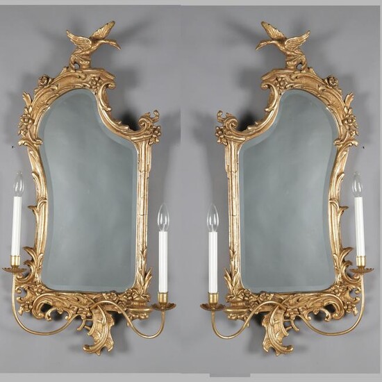 Chinese Chippendale Style Giltwood Phoenix Sconces