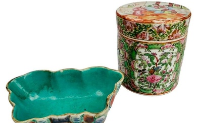 Chinese Famille Rose Porcelain Box Jar & Dish Bowl