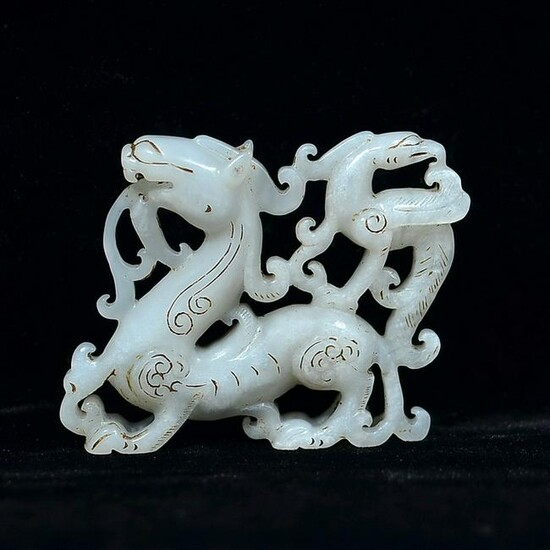 Chinese Hetian White Jade Dragon