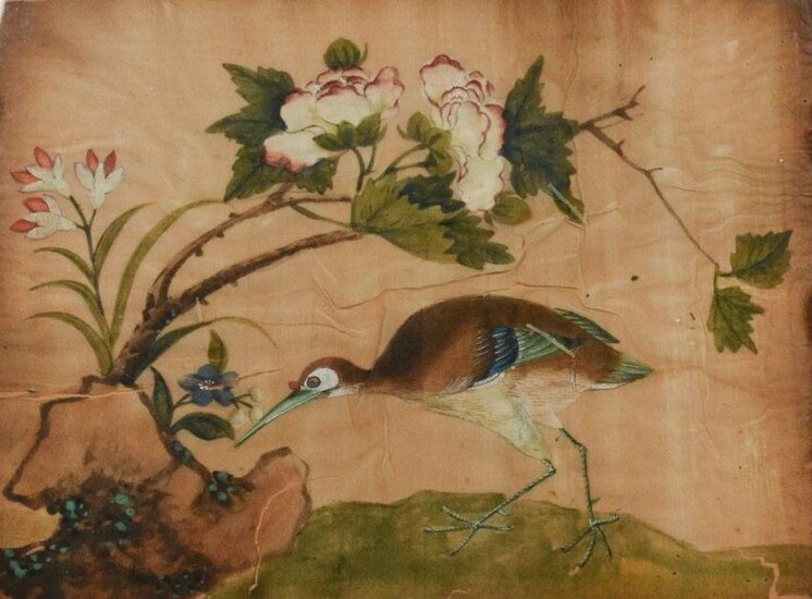 Chinese Painting on Silk, Bird and Flowers