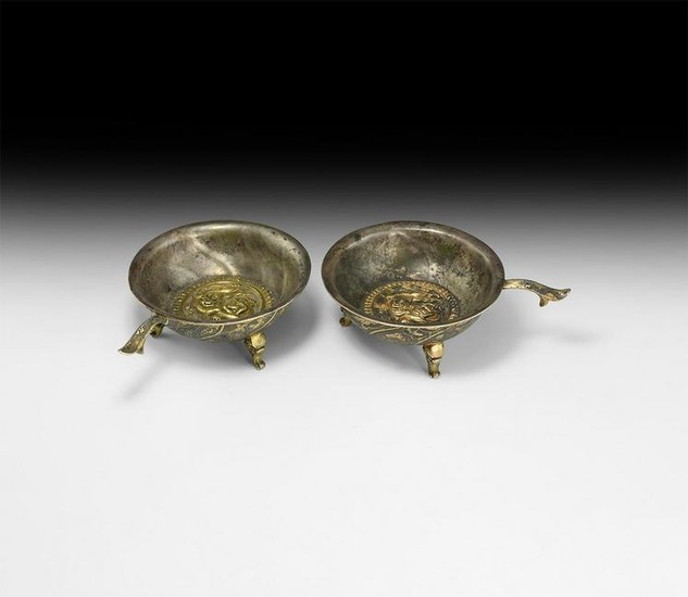 Chinese Qing Gilt Silver Tripod Cups