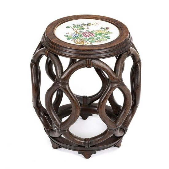 Chinese stool with porcelain plaque