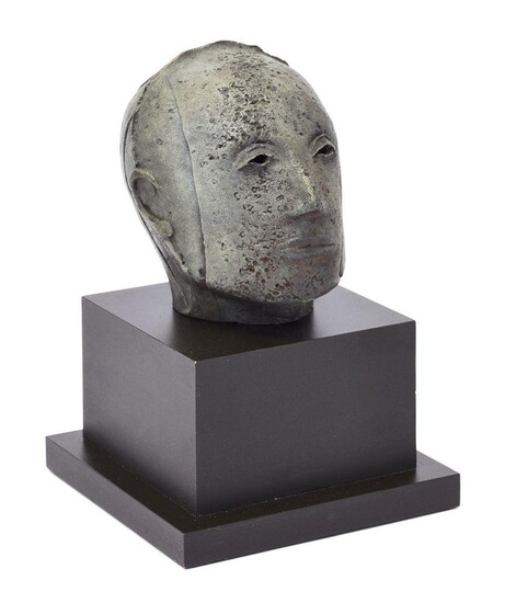 Christie Brown, British b.1946 - Head; bronze on wooden base, numbered and signed with initials '2/10 CB', 13.5(H) x 10(W) x 12(D) excluding base (ARR)