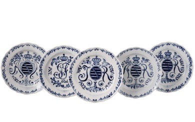 Cinq assiettes commémoratives de Meissen, 1ère moitié du 20ème siècle Porcelaine blanche émaillée avec décor...