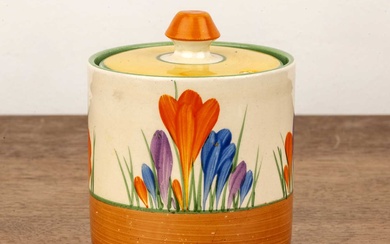 Clarice Cliff (1899-1972) 'Autumn crocus' honey pot and cover, signe...