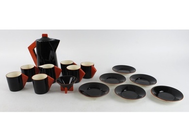 Clarice Cliff 'Yoo Hoo' pattern coffee set, comprising six c...