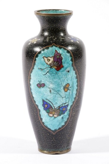 Cloisonne Butterfly Themed Bud Vase With Glass Cased Panels (H:16cm)
