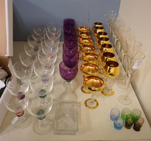 Collection with Assorted Colored and Clear Glass Stemware