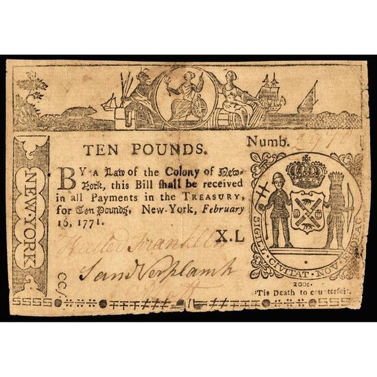 Colonial Currency NY Feb 16, 1771 10 Note Rarity