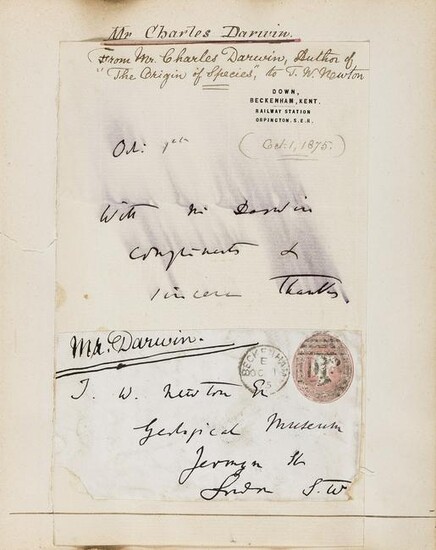 Darwin (Charles) Autograph Note signed to T.W. Newton