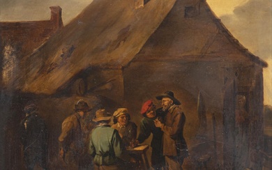 David TENIERS (dans le goût de ), fin XIXe, "La taverne ou le fumeur de pipe", Huile sur toile
