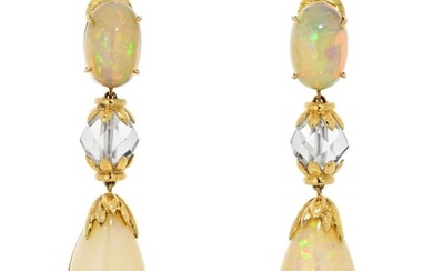 David Webb Brooch Platinum & 18K Yellow Gold Newport Opal Rock Crystal Earrings