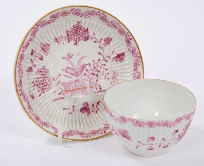 Derby fluted tea bowl, the saucer bearing the inscription 'J Hoyler 1771' in gilt