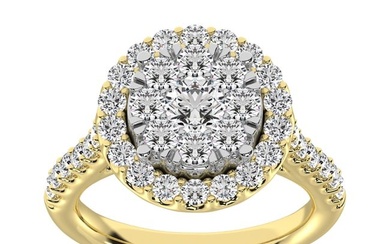 Diamond 1 Ct.Tw. Engagement Ring With Center Flower White Gold touch in 14K Yellow Gold