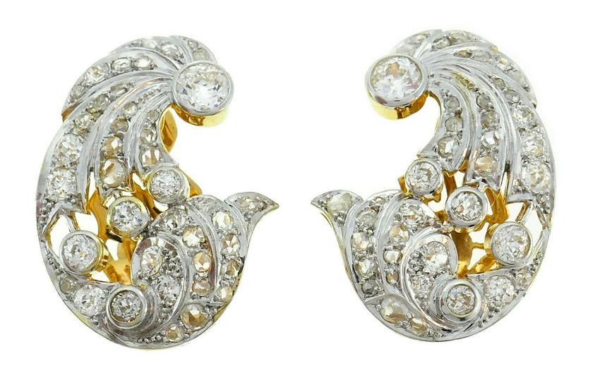 Diamond Gold Platinum EARRINGS Art Deco 1930s Clip on