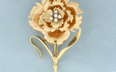 Diamond Hand Crafted Rose Pin in 14K Yellow and Rose Gold