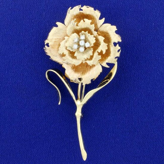 Diamond Rose Pin in 14K Yellow and Rose Gold