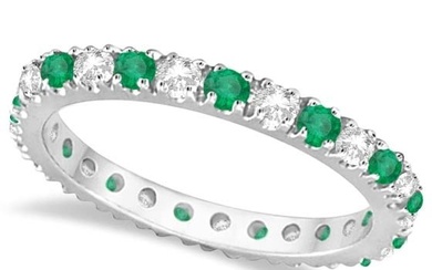 Diamond and Emerald Eternity Ring Stackable Band 14K White Gold 0.64ctw