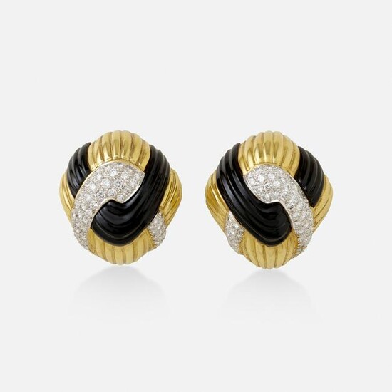 Diamond, black onyx, and gold earrings