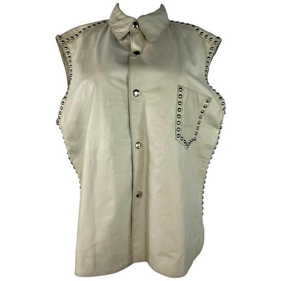 Dolce and Gabbana Cream Leather Button Down Vest, With