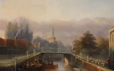 (-), Dutch school (19th century), City canal with...