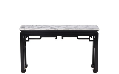 EBONIZED ASIAN STYLE MARBLE TOP CONSOLE TABLE C 1950.