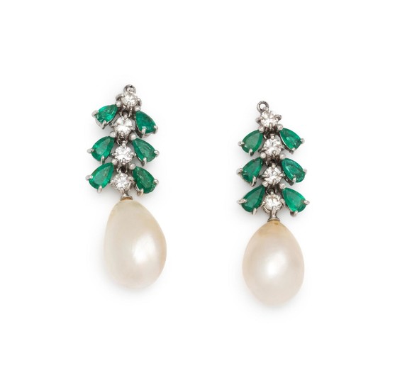 EMERALD, DIAMOND AND CULTURED PEARL EARRING ENHANCERS