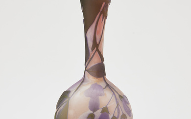 EMIL GALLÉ. A vase, France beginning of the 20th century, overhang with etched decoration of bluebells.