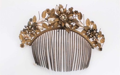 Early 19th century gilt metal and simulated pearl tiara