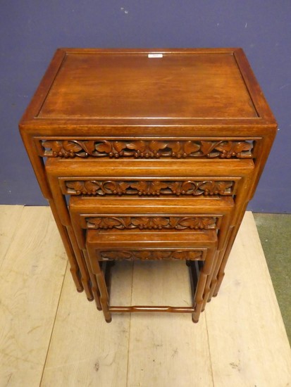 Early C20th Chinese carved hardwood nest of 4 tables 49w x 7...