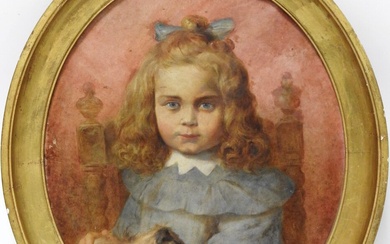 Ecole FRANCAISE - XIXeme Portrait de jeune fille aux yeux bleus. Huile sur toile. 56,5...