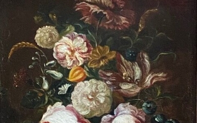 Ecole française XIXème siècle, Nature morte aux fleurs huile sur panneau de bois 22 x...