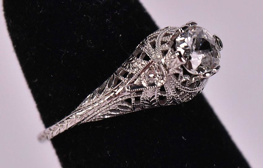 Edwardian 18K White Gold & Diamond Ring