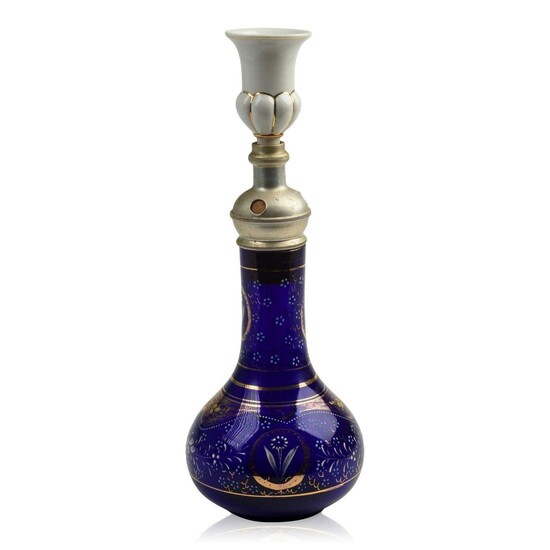 Enameled Bohemian Cobalt Glass Hookah for the Middle
