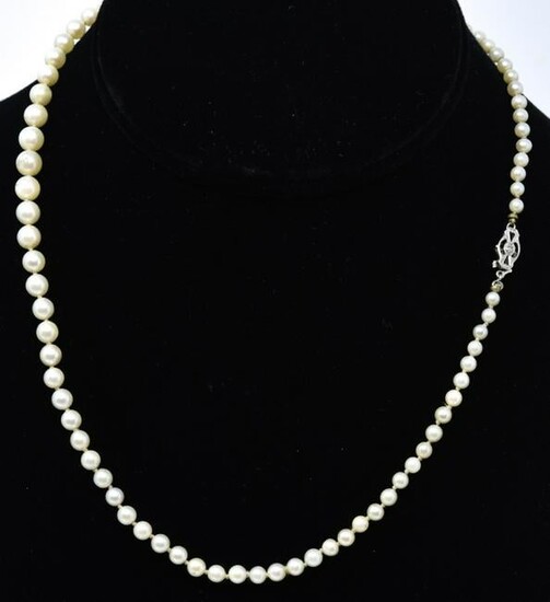 Estate 14k Gold Diamond & Graduated Pearl Necklace