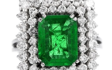 Estate AGL 2.48ct Colombian Emerald Diamond Platinum Rectangular Cocktail Ring