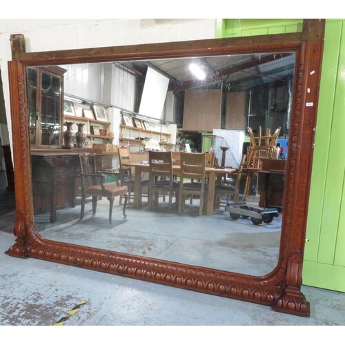 Extremely large Victorian oak framed overmantle mirror with ...