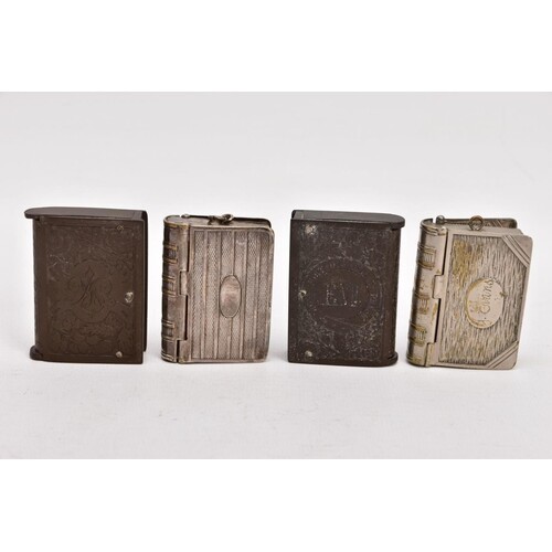 FOUR BOOK-SHAPED VESTA CASES, to include two vulcanite cases...