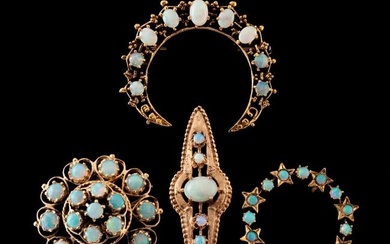 FOUR OPAL & 14K YELLOW GOLD BROOCHES/PINS