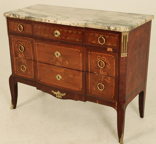 FRENCH BRONZE MOUNTED MARBLE TOP COMMODE