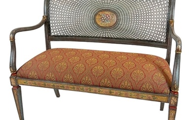 FRENCH INFLUENCED HAND PAINTED CANE BACK SETTEE