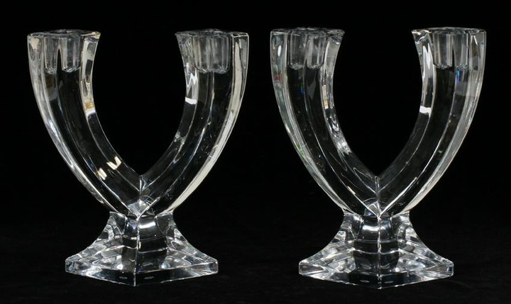 FRENCH SEVRES CRYSTAL CANDLE STICKS, PAIR