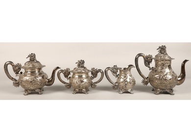 Fantastic 19th century chinese silver four piece tea and cof...