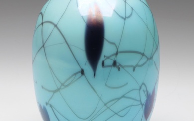 Fenton "Hanging Heart Turquoise" Glass Vase, 1975