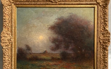Ferdinand Loyen DU PUIGAUDEAU (1864-1930) Coucher de soleil en Brière Huile sur toile signée en...