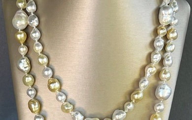 Fine 20mm-10mm Natural Color South Sea Baroque Pearl Necklace, 18k Gold Clasp