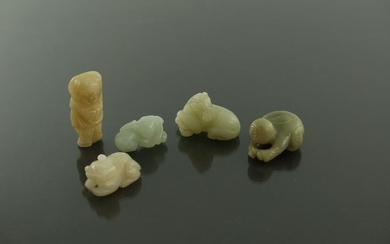 Five Chinese jade and stone carvings, mo
