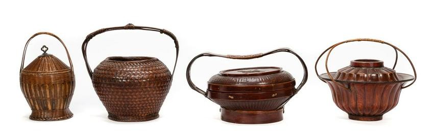 Four Chinese Qing Dynasty Wooden Baskets